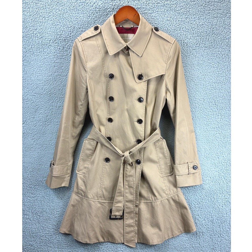 Banana Republic Double Breasted Belted Trench Coat Womens M Beige Classic Preppy